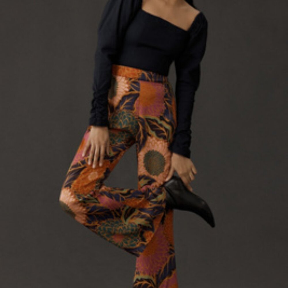 Farm Rio Vintage Garden Satin Flare Pants NWT